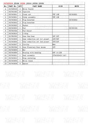 เครื่องขุดเครื่องขับเคลื่อนท้ายกล่องเกียร์คัตาล็อกสําหรับไฮดรอลิกการเดินทาง มอเตอร์ขับเคลื่อน JS220 20/925318