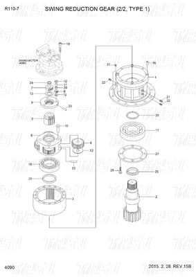 R110-7 สีดํา OEM Excavator Swing Motor Drive อะไหล่คัดลอก 31N4-10140