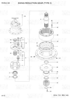 31Q9-19140 R330-9 Excavator Swing Drive Catalog Gear Box สําหรับมอเตอร์ไฮดรอลิก
