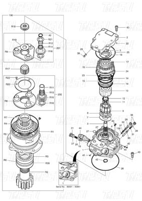 130426-00031 DX60R Excavator Swing Drive แคทอล็อก สีดํา สีโรงงาน มอเตอร์สวิงไฮดรอลิก มอเตอร์สวิง