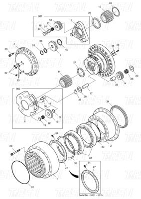 K1003134 DX300 Excavator Travel Drive Catalog บอลท์บนสแตนเลสประกอบด้วยเครื่องลดดาว