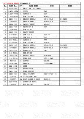 ดาวเคราะห์ 401-00005A DX420 Excavator Travel Drive แคตอลอล์กกับมอเตอร์สวิงไฮดรอลิก